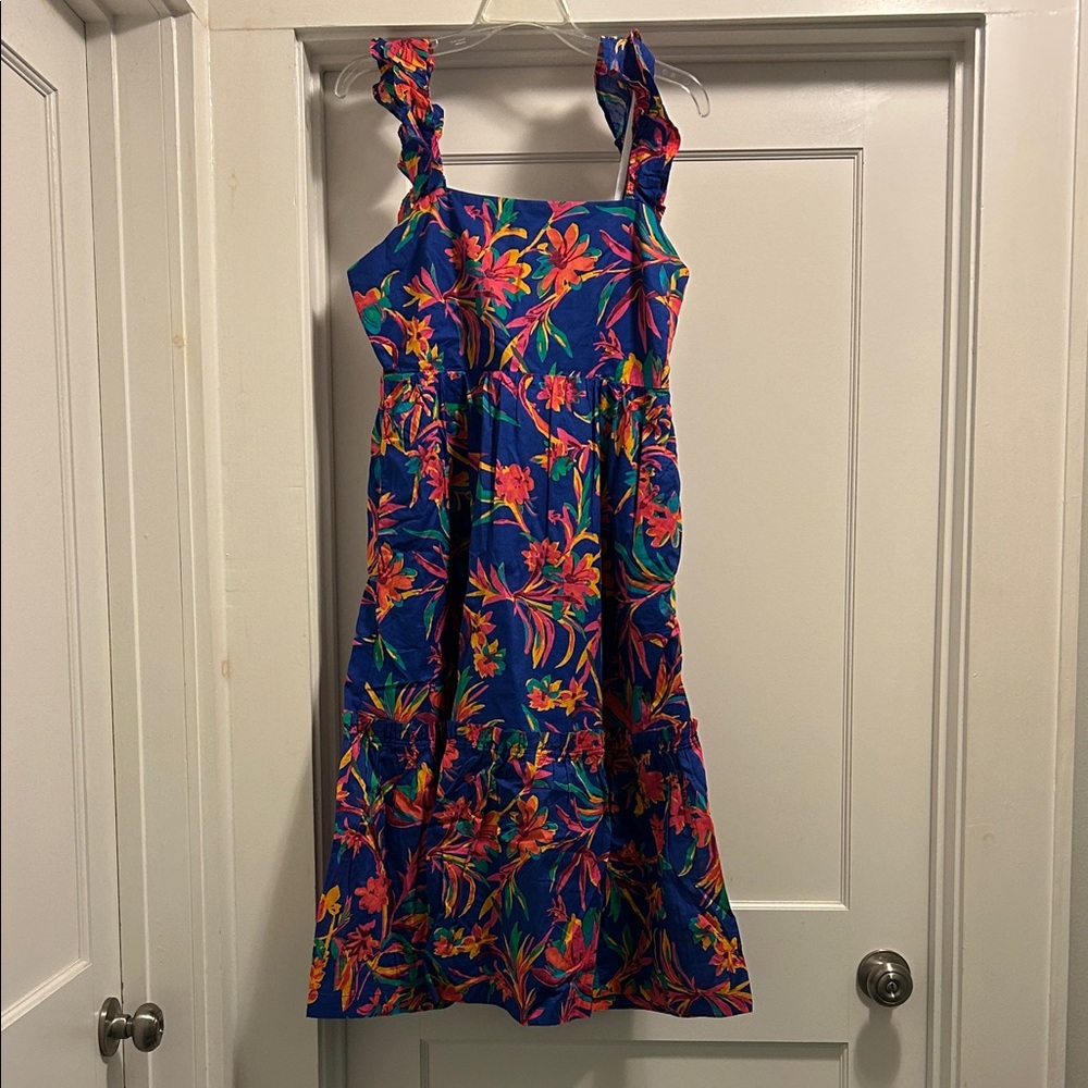 J. Crew Blue Floral Maxi Dress with Pink, Orange and Green Accents